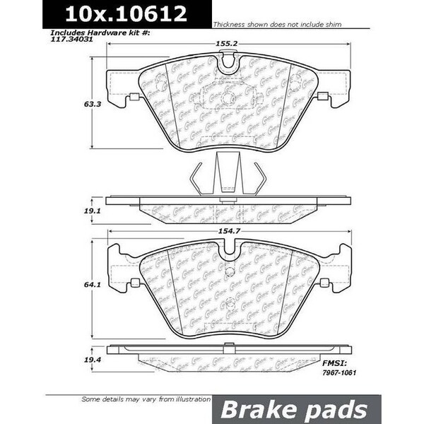 Centric Parts Metallic Brake Pad W/Shims, 102.10612 102.10612 - main